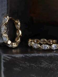 2 Pieces Of Marquise-Shaped Diamond-Studded Light Luxury Fashion Copper Multi-Color Women's Earrings, Suitable For Dating, Banquets, Parties, Daily Clothing Accessories, Back To School Season, Christmas Jewelry Gifts - B11575 - 查看 6