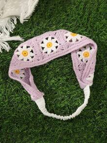 1 件休闲彩色针织花朵头带，颜色位置随机，发带秋冬发带发饰女士度假装女士