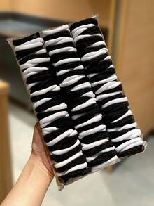 Conjunto de 100 elásticos de cabelo em cores sólidas, pretos e brancos, estilo casual versátil, acessórios de cabelo femininos para rabo de cavalo e tranças, adequados para uso diário, todas as estações, material escolar, acessórios femininos, acessórios para cabelo.