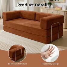 78.7" Foldable 3-Seater Fabric Sofa Bed With Square Armrests, Modular Compressible Living Room Sofa Set, Vintage Suede Comfortable Lounge Chair Sofa, Lazy Sofa (Bean Bag), And Bedroom Sleeper Sofa Bed - 橘色 - 查看 5