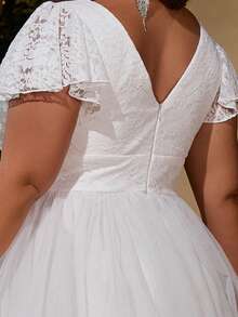 女士加大码优雅纯色拼布蕾丝网眼拉链茶歇长正式派对礼服，适合婚礼宾客、伴娘、伴娘、鸡尾酒会、婚礼、毕业派对、春夏秋 - 白色 - 查看 10