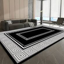 1pc Luxury Nordic Modern Abstract Geometric Area Rug, Circular Pattern Rectangle Soft Faux Wool Washable Carpet, Suitable For Living Room, Bedroom, Entryway, Bathroom, Hallway, Patio, Kitchen, Indoor Outdoor, All Season Large Size Mat, Classic Black Gray - Home Decor - Multicolor - View 4
