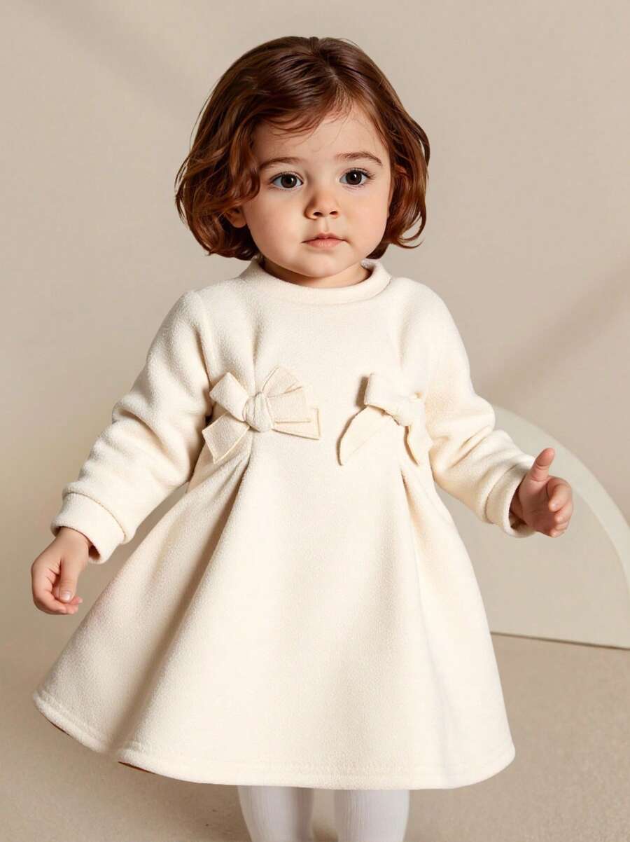 SHEIN Elladie kids 女婴蝴蝶结前立领锁孔后背连衣裙