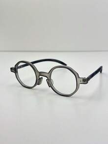 [Betsy]Oak Breeze–Retro Octagonal Eyeglasses, Engraved Wood Temple, Unisex, Lightweight - Misty Gray - Ver 1