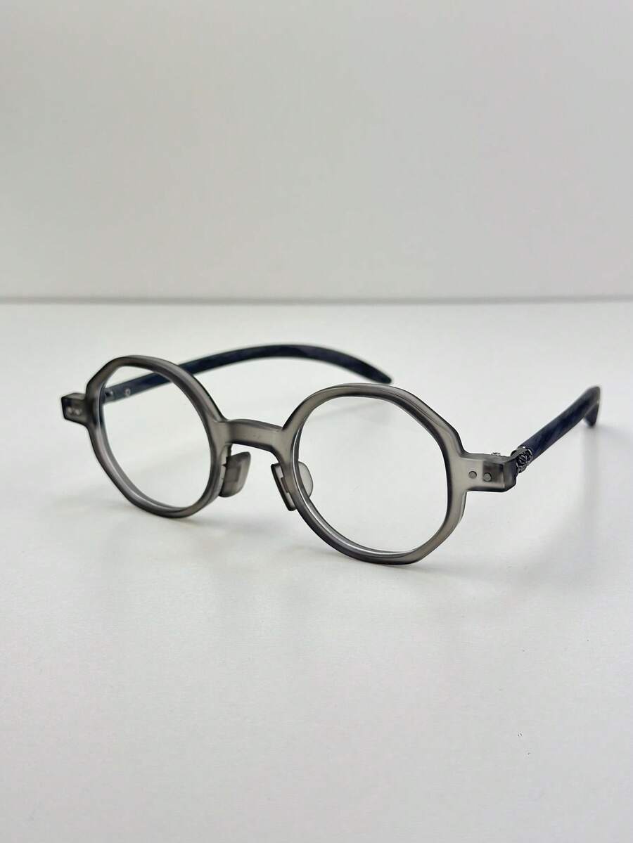 [Betsy]Oak Breeze–Retro Octagonal Eyeglasses, Engraved Wood Temple, Unisex, Lightweight - Misty Gray - Ver 1