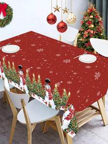 1件裝聖誕塑膠桌巾 130x220cm 雪人聖誕樹圖案 一次性長方形桌布，適合居家廚房餐桌裝飾、聖誕派對佈置 - 彩色 - 查看 4