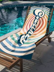 Toalla de playa a rayas personalizada, regalo de fiesta de cumpleaños en la piscina, regalo de toalla de playa de cumpleaños para la hija, regalo de fiesta de cumpleaños individual de vacaciones - Multicolor - Ver 5