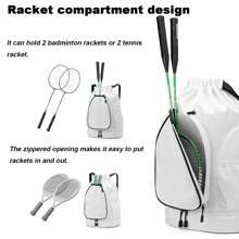 1 件带羽毛球网球拍口袋的抽绳背包，大容量便携式球拍携带包，用于匹克球，干湿分离游泳瑜伽健身包，带鞋隔层，耐磨多口袋运动包，防水行李袋，返校多功能手提包，适用于女性和男性户外足球篮球旅行徒步旅行骑自行车健身单肩包