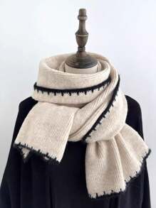 Beige Knitted Scarf For Women, Soft & Warm Knitted Thick Cashmere Neck Warmer, Fashionable For Students, Autumn/Winter