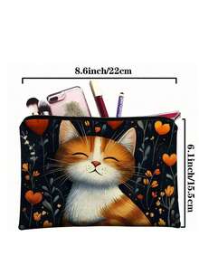 1 Pc Funny Cat Retro Cat Pattern Cosmetic Bag, Funny Cat Toiletry Bag, Portable Travel Storage Bag,Zipper Lightweight Makeup Pouch For Women, Makeup Bag, Pencil Bag Travel Essentials Holiday Vacation Makeup Organizer Travel Bag For Women