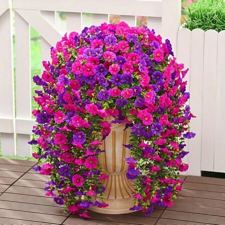 2/4 Bouquets Of Artificial Flowers - Morning Glories - Lifelike Flowers - No Maintenance Required - UV-Resistant Artificial Hanging Flowers, Artificial Lifelike Flower Plants, Suitable For All-Season Outdoor Decoration. Artificial Hanging Flowers Are Ideal For Weddings, Home, Office, Garden, Birthday, Anniversary, Festival, Halloween, Christmas Decoration. - 彩色 - 查看 1