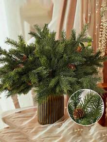 2 件人造圣诞松针枝、假松果和树枝花束，逼真植物，适用于户外派对活动、节日装饰、万圣节生日、婚礼花园庭院门口餐厅客厅卧室和家居装饰 - 綠色 - 查看 7