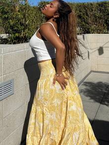 Tyla Gomez 女式波西米亚风印花长裙，休闲度假日常穿着，春夏 - 黃色 - 查看 3