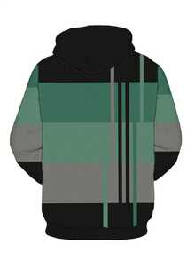 ZhuYa "Best Seller" sweat-shirt à capuche casual sport pour hommes grande taille, rayures, carreaux et imprimé color block, coupe ample avec poche, manches longues, veste de rue casual pour l'extérieur, automne - Multicolore - Voir 3