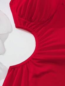 فستان حريري مع أكمام مكشكشة، فستان ضيق بخصر مفرغ للكريسماس، فستان بيبي دول، ملابس داخلية مثيرة، ملابس نوم مثيرة - الأحمر - مشاهدة 4