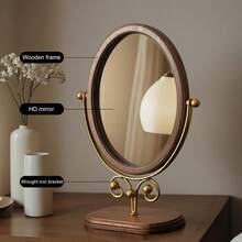 Retro Bedroom Wall-Mounted Mirror, Solid Wood Makeup Mirror, Household Desktop Wooden Chinese-Style Standing And Rotatable Dressing Mirror