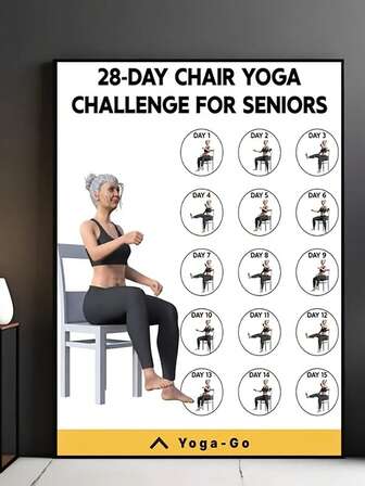 28-Day Chair Yoga Challenge For Seniors - Frameless 12x18 Inch Canvas Poster, Waterproof & Durable, Perfect For Living Room, Bedroom, Or Yoga Studio Decor, Helps Establish Healthy Habits With Daily Yoga Goals