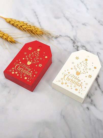 100 Stücke Weihnachtsgeschenkanhänger, rot und weiß "Frohe Weihnachten" Anhänger, Weihnachts-Dekorations-Geschenkkarten, Geschenkanhänger, Weihnachtsbaum Deko, Blanko Papier Anhänger für Heimdekoration und DIY