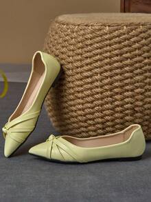 WHDXY 1 双女士平底鞋，纯色扭结乐福鞋，尖头工作鞋，舒适的一脚蹬平底鞋，适合办公室通勤，四季皆宜 - 檸檬黃 - 查看 3