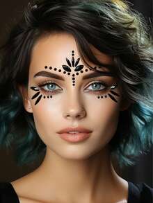 Colorful Face Gems Makeup Stickers, Waterproof Long-Lasting Faux Rhinestones For Masquerade, Holiday, Party, Y2K,Concert Look - Black - View 3
