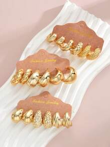 (Paper Card Colors Are Random )36/18/2pcs Geometric Textured Teardrop Golden Fashion Bohemian Style Earrings, Suitable As Gifts For Family And Friends For Holidays