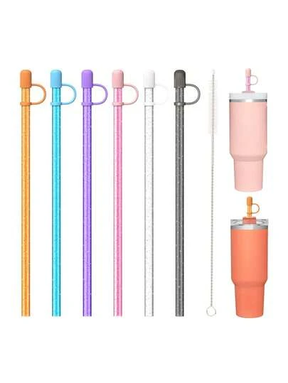 6 包替换吸管 6 包吸管盖适用于 40 盎司 30 盎司 20 盎司 14 盎司 Adventure 旅行杯，可重复使用闪光吸管带刷子兼容 杯配件透明粉色黑色紫色蓝色橙色