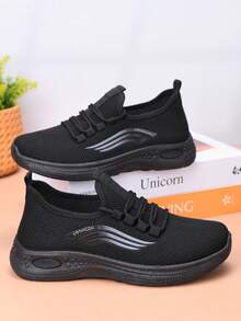 Giày thường ngày thoáng khí cho nữ, giày làm việc đế mềm chống trượt màu đen thoải mái, giày thể thao mũi tròn vải trơn màu, phù hợp cho mọi mùa - màu đen - Xem 8