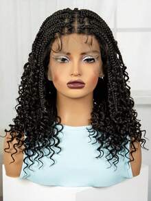 180% Full Lace Braided Wig Curly Mini Faux Wig For Vacation-Party 40.64cm Shoulder Length Synthetic Lace Wig Women