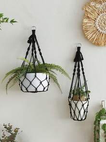 1 pieza Cesta colgante de maceta tejida a mano, decoración del hogar sencilla para el balcón, adecuada para colocar plantas en macetas, evita que las mascotas dañen, cesta colgante de maceta para el hogar, decoración del balcón del hotel, red de maceta colgante del restaurante - Multicolor - Ver 3