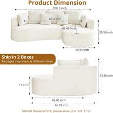 106" Curved Sectional Sofa With Throw Pillows, 4 Seater Luxury Chenille Cloud Modular Couch With Deep Seat,Boneless Compression Sofa For Modern Living Room, Office And Apartment - 米色 - 查看 6