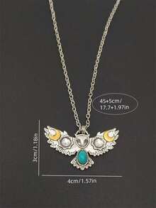 1件复古朋克风夸张猫头鹰、花朵、月亮和仿绿松石吊坠项链，百搭女士日常佩戴、节日庆典、送友珠宝礼物 - 復古銀色 - 查看 5