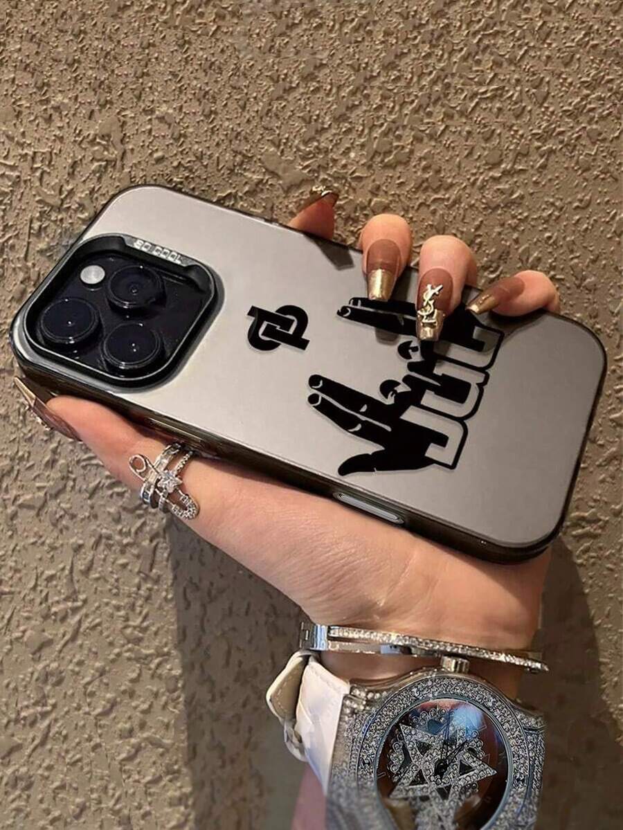 Street Hip Hop Hand Gesture Symbol Rapper JuL C'est Pas Des Lol Print Black Shockproof Matte Protective Phone Case, Full Coverage Hard Phone Protective Cover, Compatible With IPhone & Galaxy - Multicolor - View 1