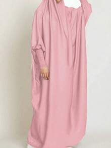 1pc Solid Color Elastic Sleeve Design Prayer Abaya Khimar, Loose Fit Cinched Sleeve Abaya, Suitable For Women's Daily Wear And Prayer, Muslim Islamic Clothing - Multicolor - View 13