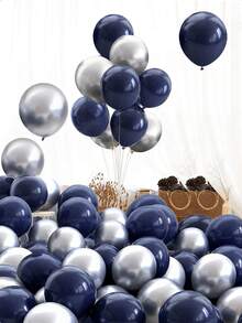 31pcs Navy Blue And Silver Balloons - 10 Inch Metallic Navy Blue And Silver Thickened Chrome Metallic Inflatable Balloons, Suitable For Birthday, Wedding, Baby Shower, Holiday, Carnival Party Decoration - Multicolor - View 1