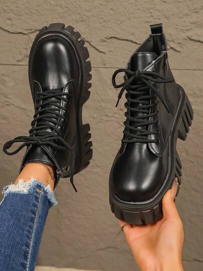 Skinny Boots, Fashionable Ins Style Boots For Women, Lace-Up Motorcycle Ankle Boots, Suitable For Spring, Autumn And Winter