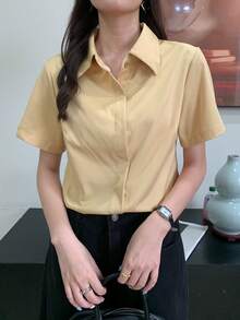 Camisa de mujer de estilo elegante y femenino para primavera y verano - Champán - Ver 5