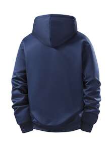 1pc Men Plus Size Hooded Solid Color Thermal Lined Sweatshirt, Casual Everyday Wear, Outdoor, Hiking, Student, Sports Jacket - Blue - View 4