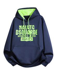 1pc Men Plus Size Hooded Solid Color Thermal Lined Sweatshirt, Casual Everyday Wear, Outdoor, Hiking, Student, Sports Jacket - Blue - View 5