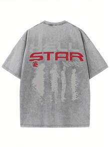 100% Pure Cotton  STRR Double-Sided Printed T-Shirt - Soft, Breathable, And Comfortable For Casual Wear - 灰色 - 查看 2
