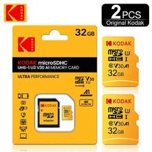 Kodak 2张柯达C10 Micro SD卡，32GB存储卡，兼容64GB、128GB，读写速度100MB/s，U3 V30 MicroSD卡，最大支持256GB，适用于相机、智能手机和电脑。 - 黃色 - 查看 13