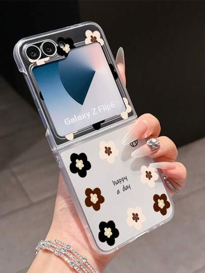 1pc Fashionable Minimalist Matte Cute Full-Screen Floral Element Foldable Phone Case, Protective And Anti-Drop: Suitable For Samsung Galaxy Zflip 3/Zflip 4/Zflip 5/Zflip 6/Zflip 7, Find N3 Flip, Razr 50 Ultra, Razr 60 Ultra, Razr 60, Razr 50, Waterproof, Shockproof, Anti-Fall, Anti-Scratch