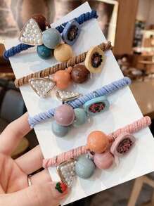 3pcs Fashionable Simple Elegant Colorful Ball Triangle Faux Pearl Hair Ties, High Elasticity & Non-Damaging For Women Ponytail Holders Hair Elastics Hair Rubber Bands Scrunchies Hair Rope, Hair Bobbles