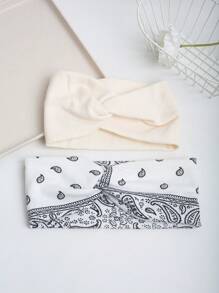 1 件波西米亚风格腰果花印花弹性扭曲头带，柔软面料，休闲百搭，适合通勤、瑜伽、锻炼、跑步、吸湿排汗运动头带，女士发带头巾头带吸汗带，发带 - 彩色 - 查看 12