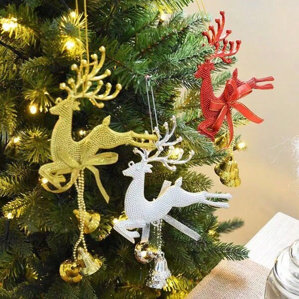 1pc Christmas Decoration Artificial Glitter Flower, Flocked Christmas Flower, Christmas Tree Decor, Christmas Wreath, Christmas Deer With Bell Hanging Ornament Home Decor Christmas Decorations Room Decor
