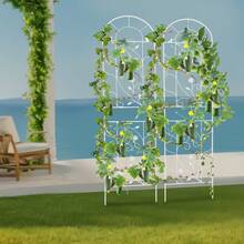 Elegant White Metal Garden Fence For Climbing Plants - Durable Iron Frame With Floral Design, Easy Assembly, Perfect For Enhancing Your Outdoor Space - 典雅白 - 查看 8