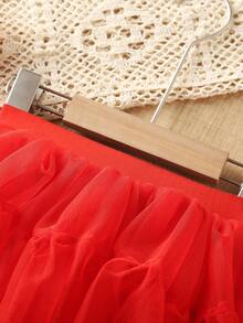 小女孩薄纱泡泡裙，儿童角色扮演裙，芭蕾舞裙 - 紅色 - 查看 2