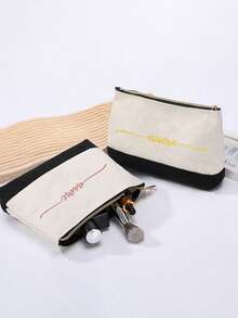 Custom Name And Text Makeup Bag, Canvas Waterproof Zipper Large Capacity Cosmetic Pouch, Coin Wallet, Pen Case Travel Organizer, Birthday Gift, Bridesmaid Gift - Multicolor - View 3