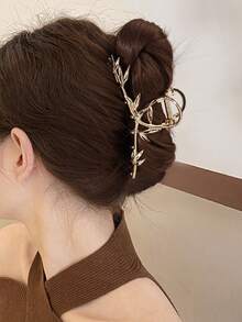 1 件装大号金属竹叶形发夹，适合女士，具有别致的中国风设计，后脑勺发夹，适合马尾辫或发髻，优雅，发饰，爪夹，发夹，发夹