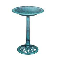 VECELO 28" Pedestal Outdoor Bird Bath With Solar Powered Fountain For Outside, Vintage Bronze Polyresin Lightweight, Antique, Yard/Garden Decoration, Green