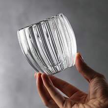 Set Of 6 Egg-Shaped Double-Layered Glass Cups, Vertical Stripe Design, Cold And Scald-Proof, Made Of Borosilicate Glass, Heat And Cold Resistant, Dishwasher Suitable, 250 Ml/8.5 Oz, Small Coffee Cups, Latte Cups, Also Suitable For Cappuccino, Tea, And Espresso - 無色 - 查看 7